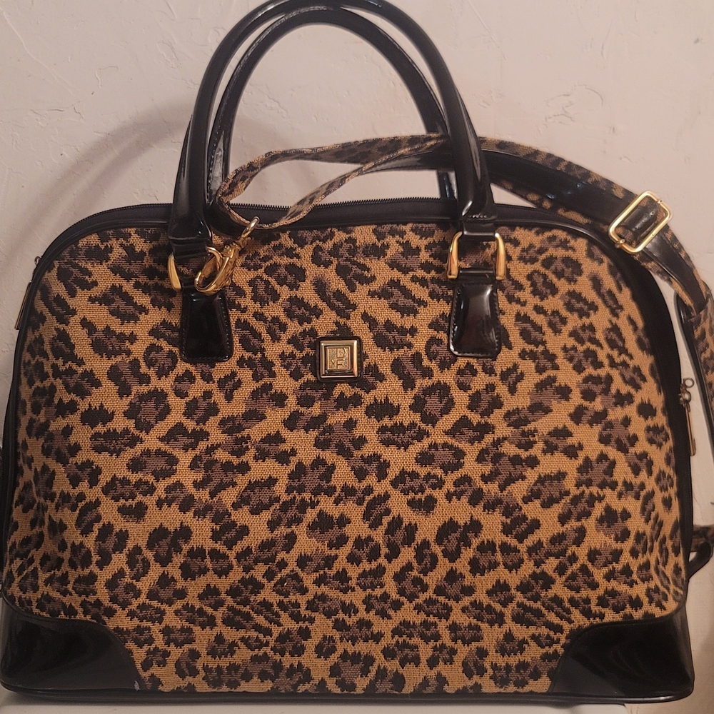 Diane Von Furstenberg Leopard Print Travel Bag with Black Trim